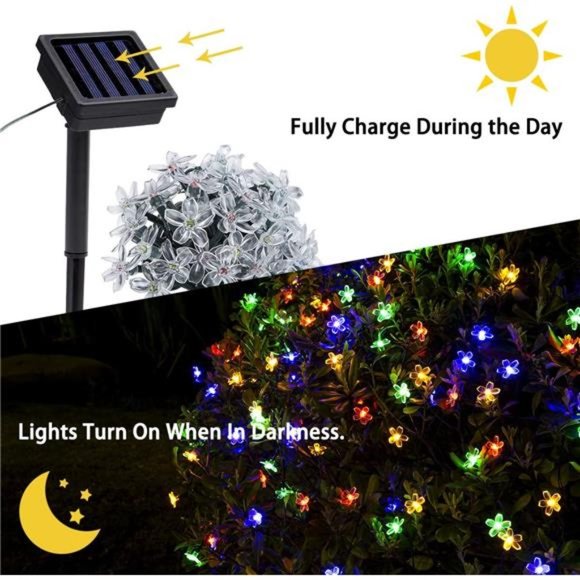 Solar Flower String Lights, 2 Pack Each 23ft 50LED Solar Fairy Flower Lights - Picture 3 of 8